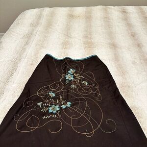 Ann Taylor Loft Wool Blend Embroidered Straight Skirt-Knee Length-Brown-Size 4
